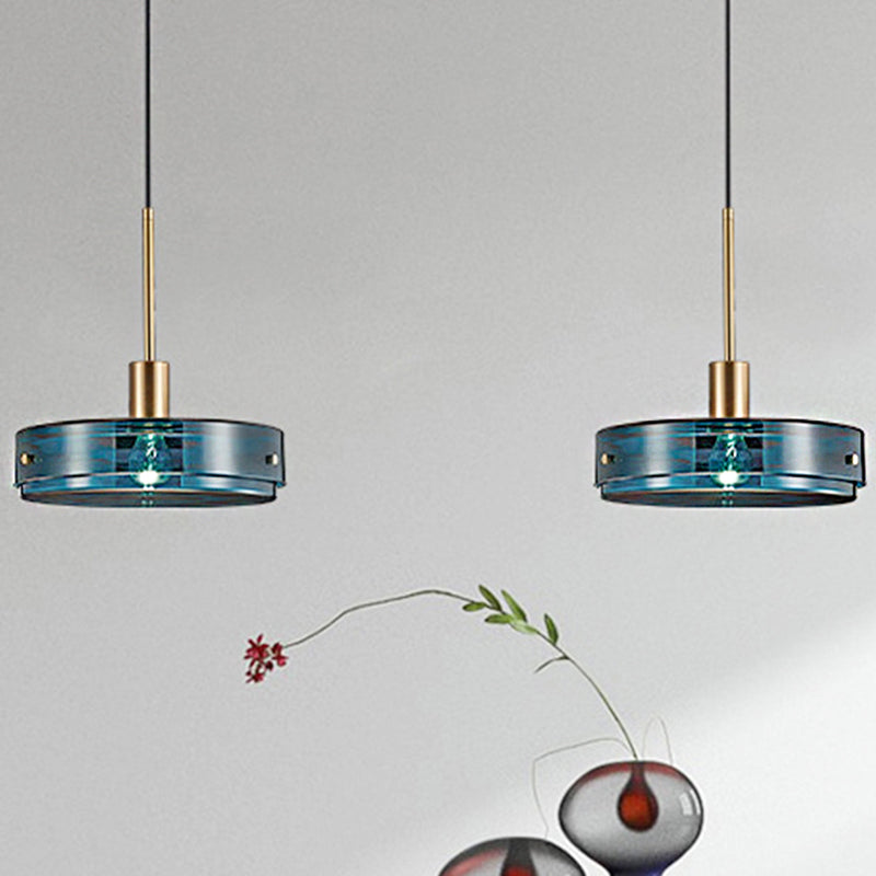 Circular Suspension Pendant Light Modernist Green Glass 1 Light Living Room Hanging Lamp with Vertical/Horizontal Type