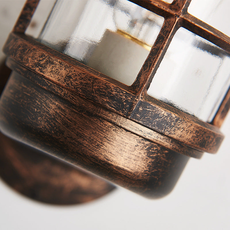 Half-Capsule Caged Glass Wall Lamp Industrial 1 Bulb Bathroom Sconce Lighting Fixture