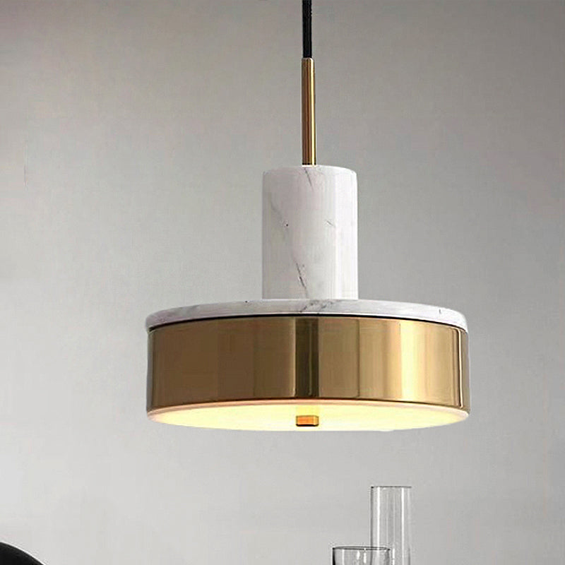 Lámpara colgante de tambor de metal contemporáneo 1 luz de techo colgante de LED negro/blanco/verde oscuro para comedor