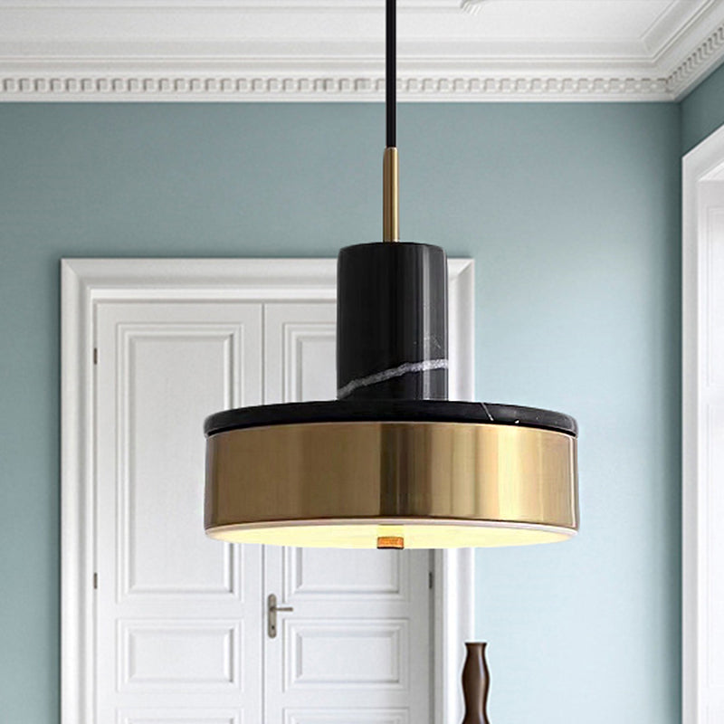 Lámpara colgante de tambor de metal contemporáneo 1 luz de techo colgante de LED negro/blanco/verde oscuro para comedor
