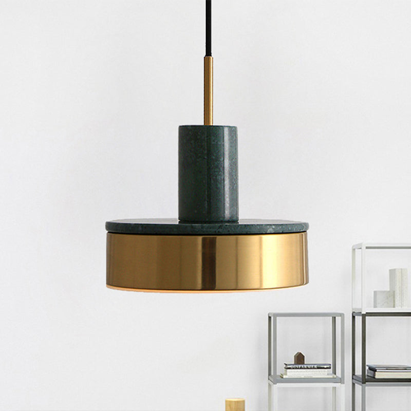 Lámpara colgante de tambor de metal contemporáneo 1 luz de techo colgante de LED negro/blanco/verde oscuro para comedor