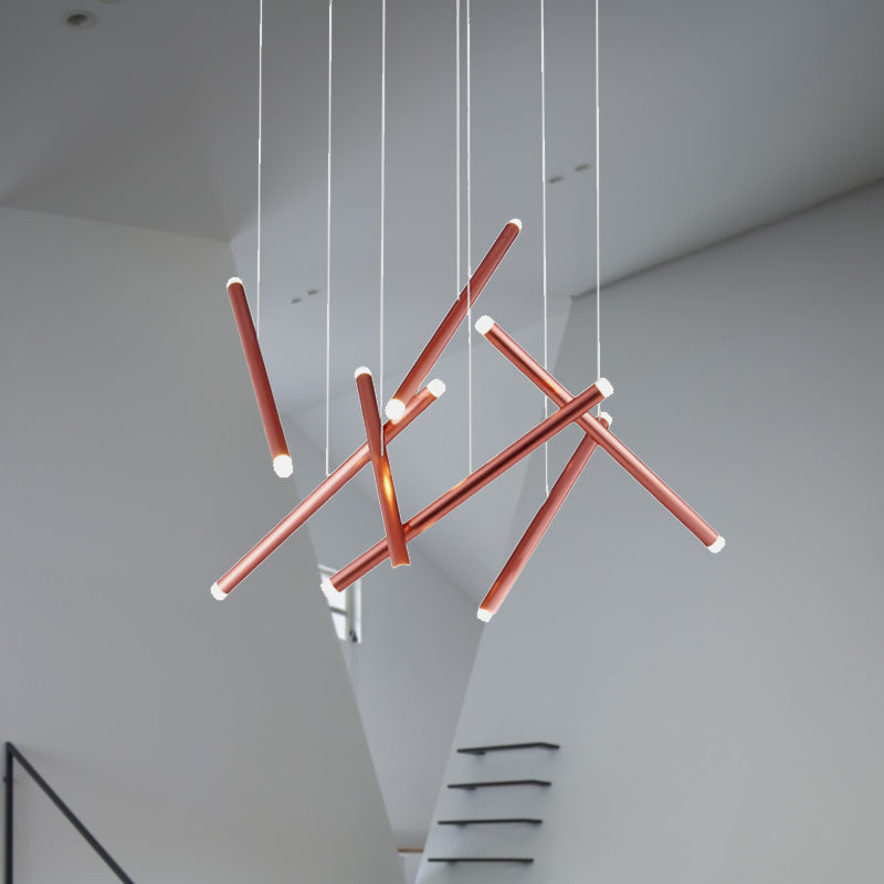 Brown/Gold/Rose Gold Flute Cluster Pendant Light Simple Style 7 Lights Metal Pendant Light for Dining Room in Warm/White