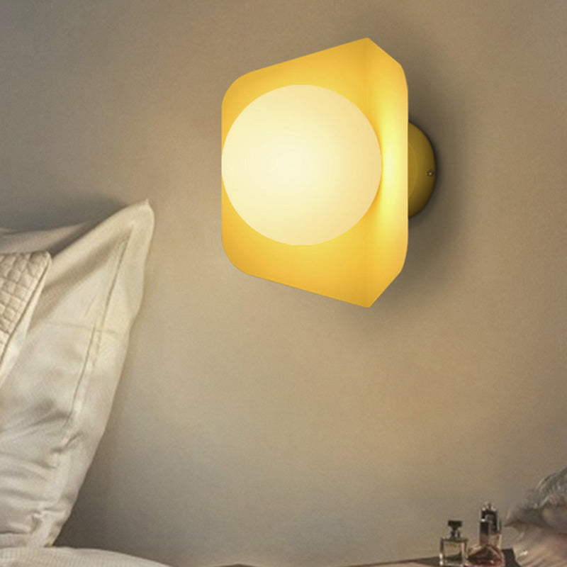 Metal Hexagonal Sconce Fixture Macaron Single Wall Mount Light with Ball Opaline Glass Shade