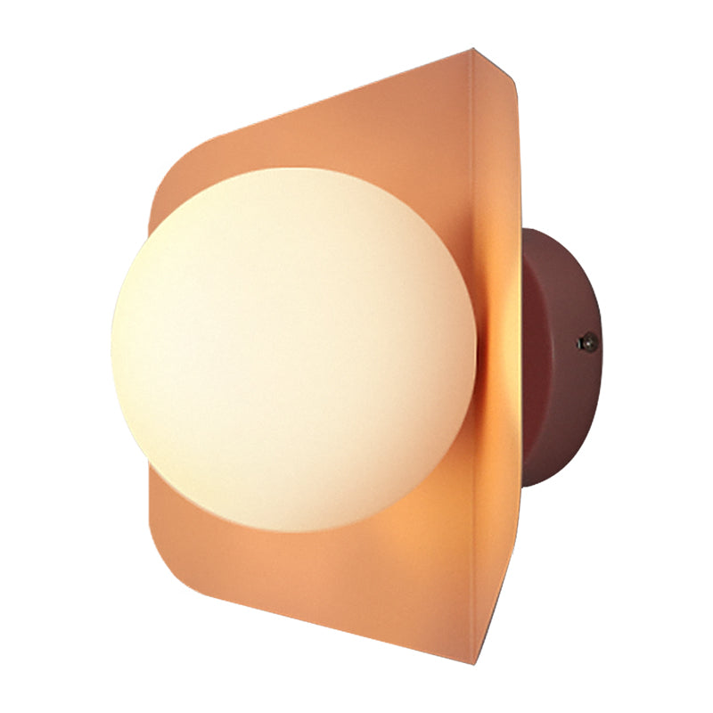 Metal Hexagonal Sconce Fixture Macaron Single Wall Mount Light with Ball Opaline Glass Shade