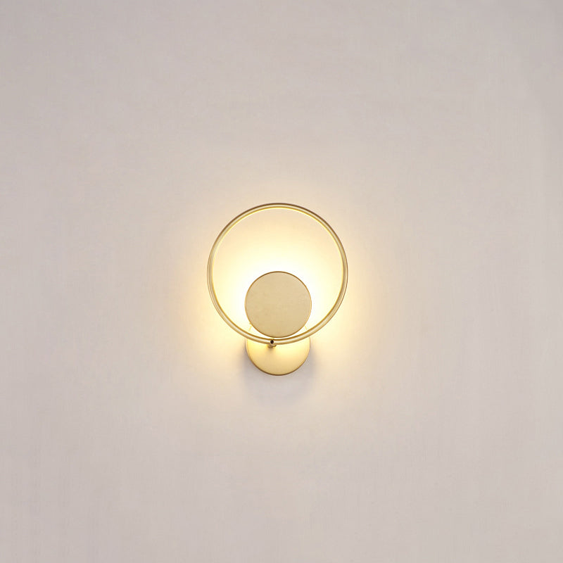 Round Metal LED Sconce Lighting Simple Style Golden Wall Mounted Lamp for Bedroom