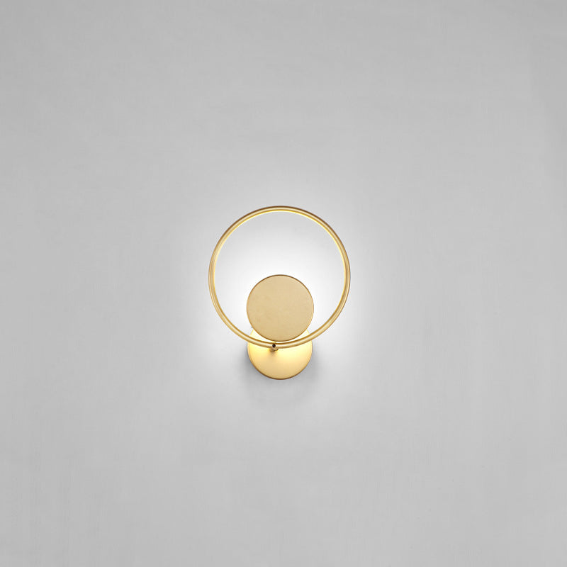 Round Metal LED Sconce Lighting Simple Style Golden Wall Mounted Lamp for Bedroom