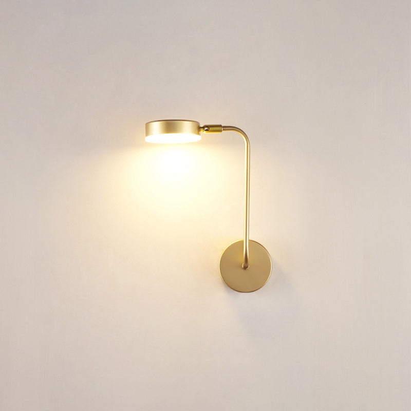 Round Metal LED Sconce Lighting Simple Style Golden Wall Mounted Lamp for Bedroom