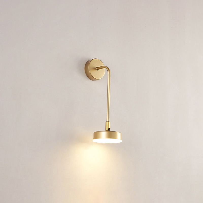 Round Metal LED Sconce Lighting Simple Style Golden Wall Mounted Lamp for Bedroom
