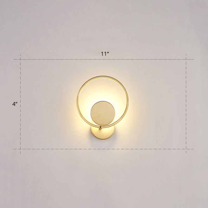 Round Metal LED Sconce Lighting Simple Style Golden Wall Mounted Lamp for Bedroom