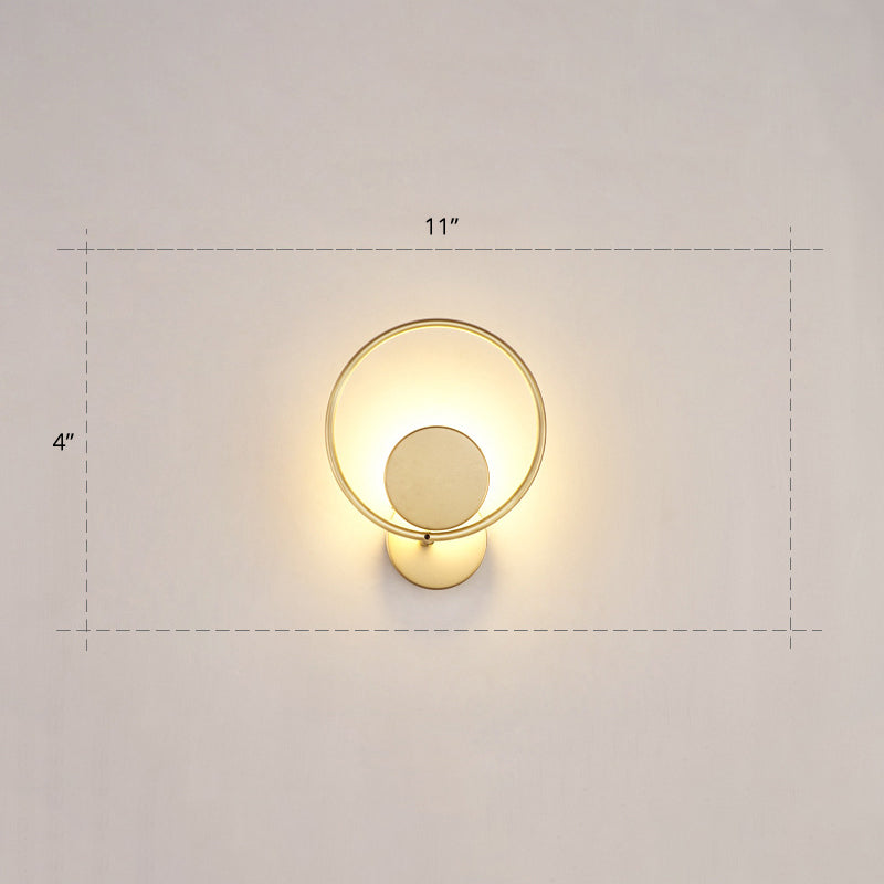 Round Metal LED Sconce Lighting Simple Style Golden Wall Mounted Lamp for Bedroom