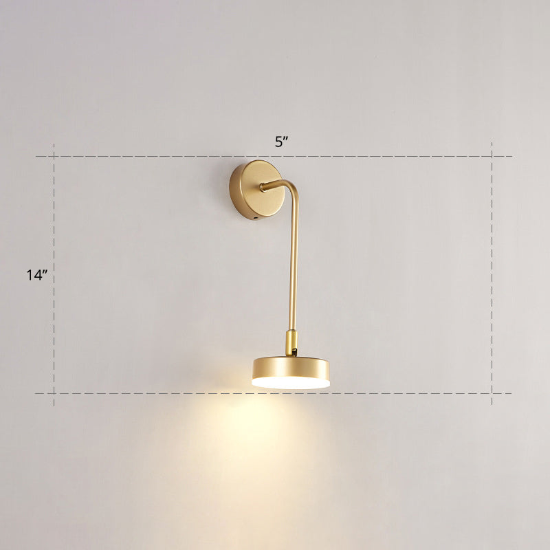Round Metal LED Sconce Lighting Simple Style Golden Wall Mounted Lamp for Bedroom