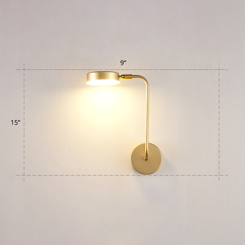Round Metal LED Sconce Lighting Simple Style Golden Wall Mounted Lamp for Bedroom