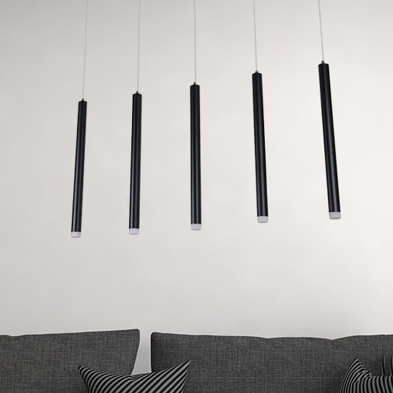 Black Pipe Pendant Lighting Modern 5/16 Lights Metal Cluster Pendant Light with Linear/Round/Rectangle Canopy in Warm/White