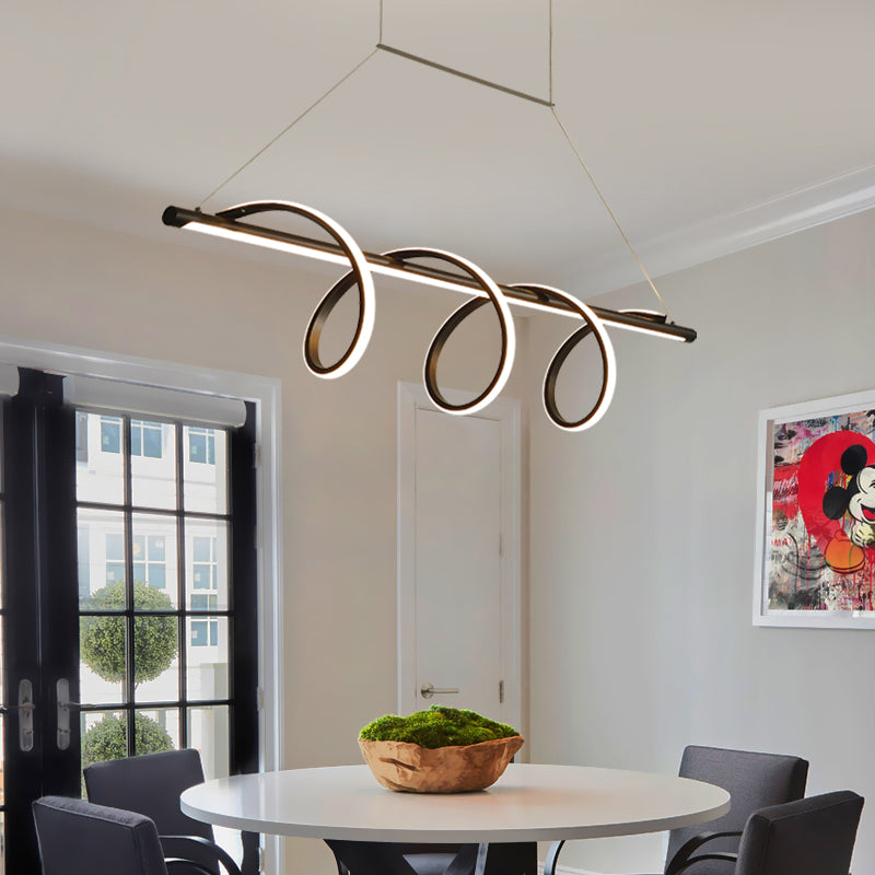 Black Finish Spiral Island Light Fixture Simple Style LED Suspension Light for Dining Room