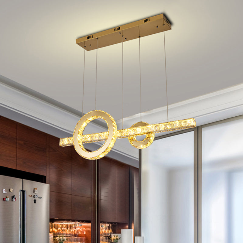 Beveled Cut Crystal Linear and Ring Hanging Light Minimalistic Clear LED Pendant Lighting Fixture