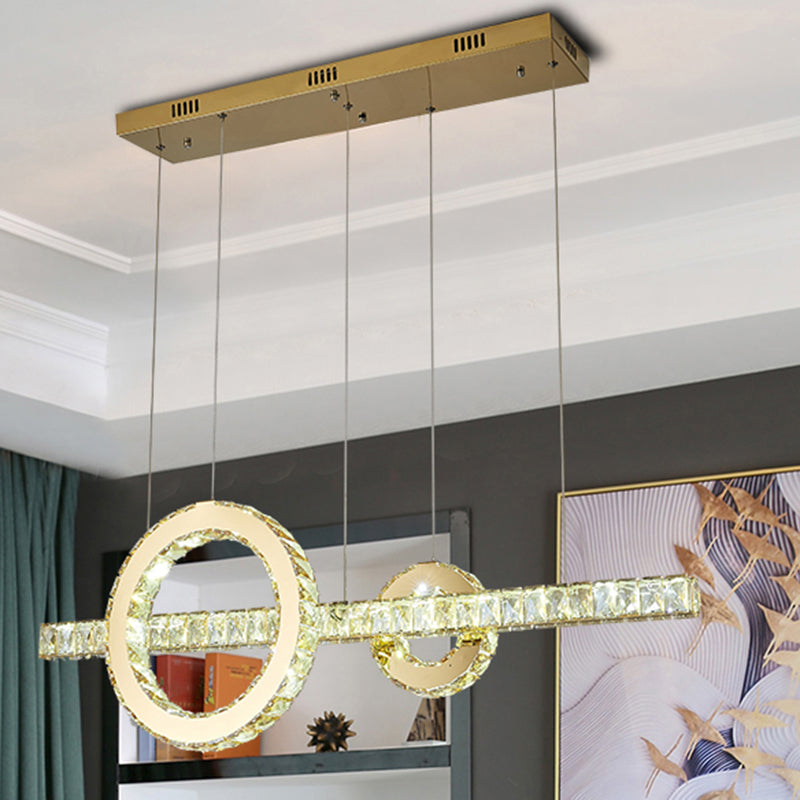 Beveled Cut Crystal Linear and Ring Hanging Light Minimalistic Clear LED Pendant Lighting Fixture