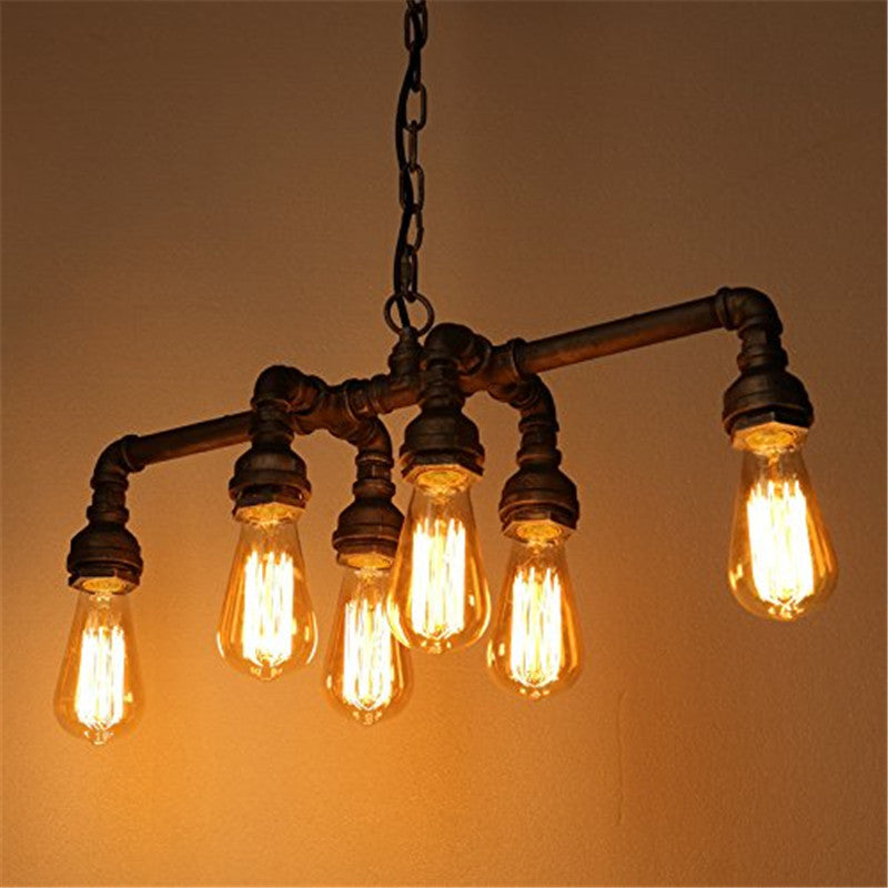 6-Light Pipe Pendant Lighting Industrial Metal Ceiling Suspension Lamp for Dining Room