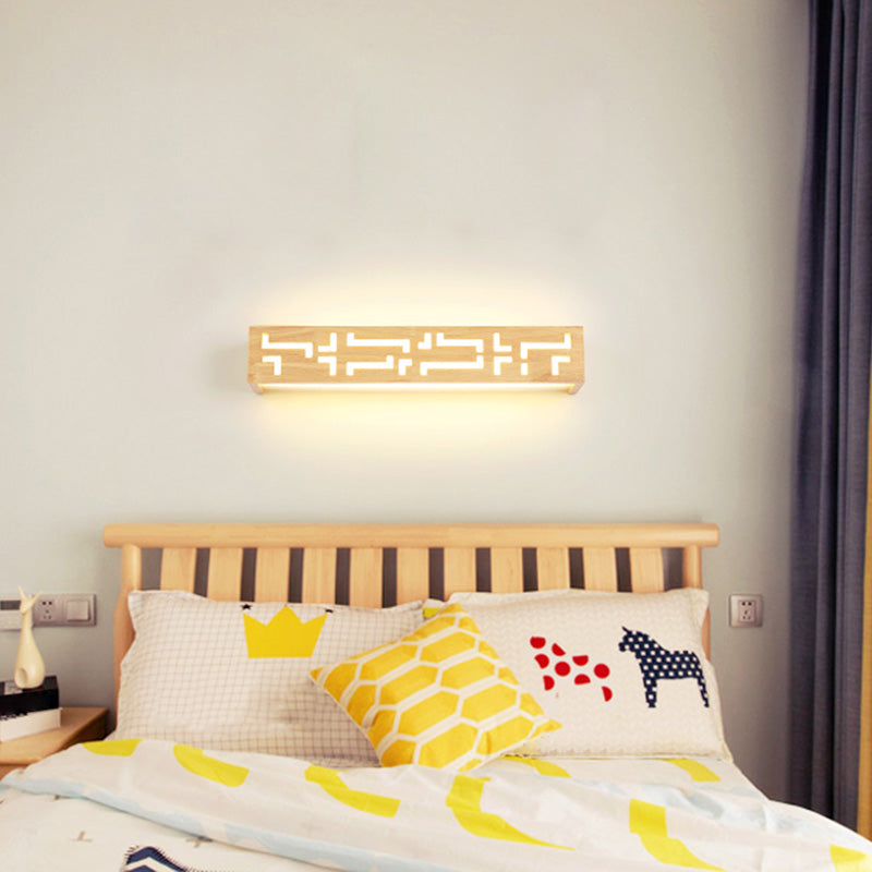 Noordse rechthoekige sconce verlichting houten led badkamer wand gemonteerde lamp in beige