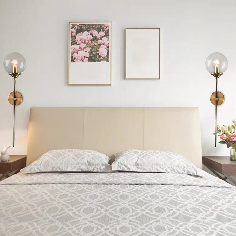 Brass Pencil Arm Wall Lamp Postmodern 1 Head Metal Sconce Light with Ball Glass Shade