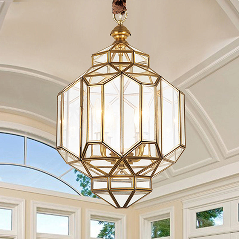 Ligera de la linterna Luz Contemporánea Clear Glass 4 Cabezas Kit de lámpara colgante de latón para sala de estar