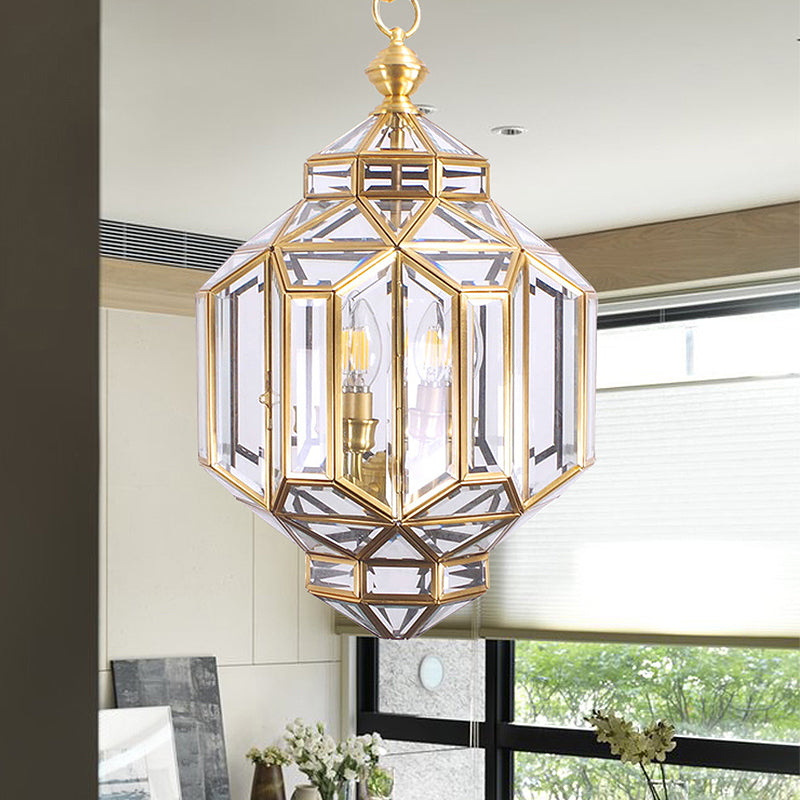 Lantern Chandelier Light Contemporary Clear Glass 4 Heads Brass Hanging Lamp Kit for Living Room