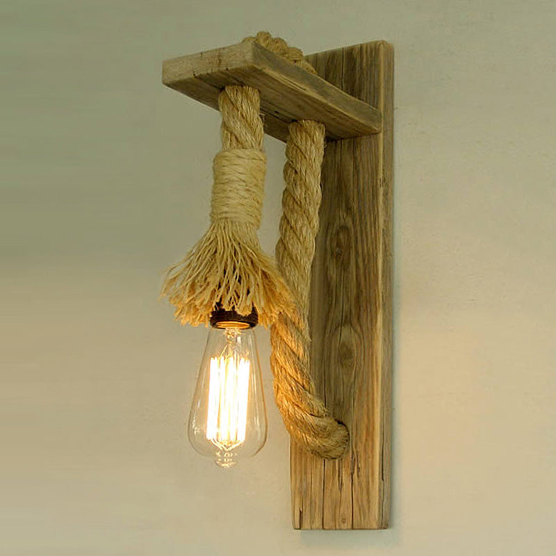 Ein-Bulb-Wandlampe rustikale Offene Lampe Seilleuchte mit Klammer in Holz