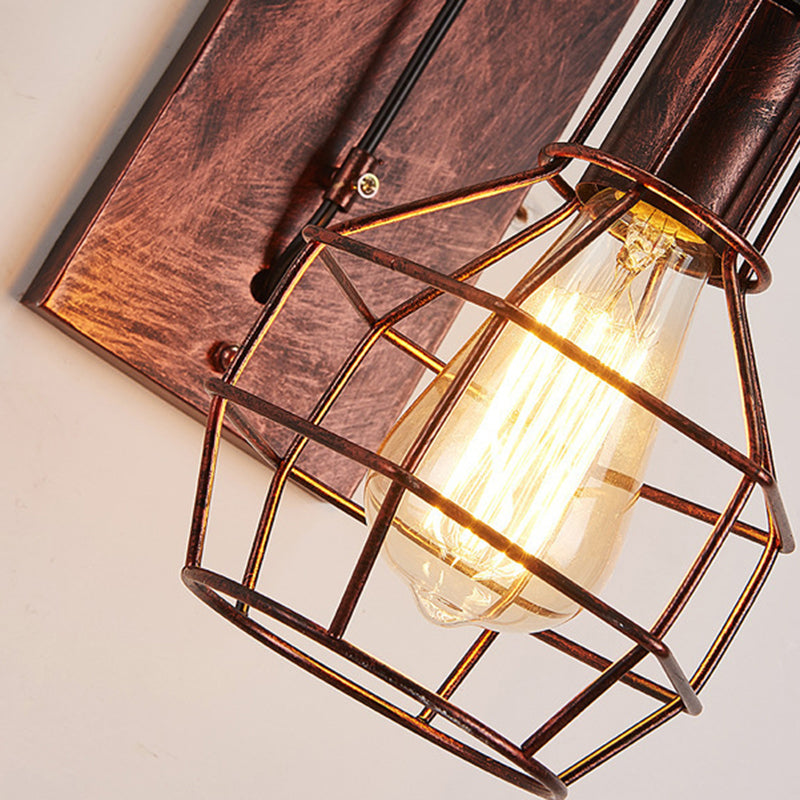 Spherical Wire Cage Foyer Wall Light Rustic Iron 1-Light Bedroom Wall Mount Lamp with Pulley