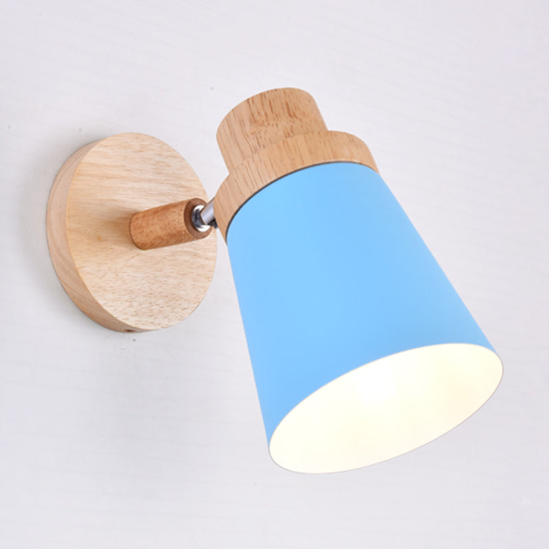 1-Bulb Bedside Reading Light Macaron Wall Light Fixture with Swivel Conical Metal Shade