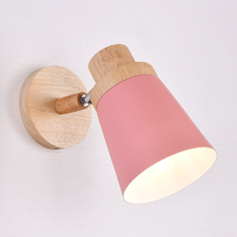 1-Bulb bedlees Licht Licht Macaron Wandlichtarmatuur met zwenk conische metalen schaduw