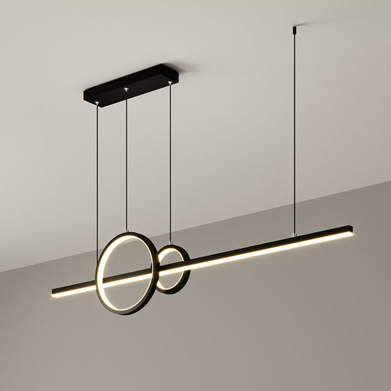 Linear and Ring Island Lamp Minimalistic Acrylic Black LED Suspension Light for Dining Room