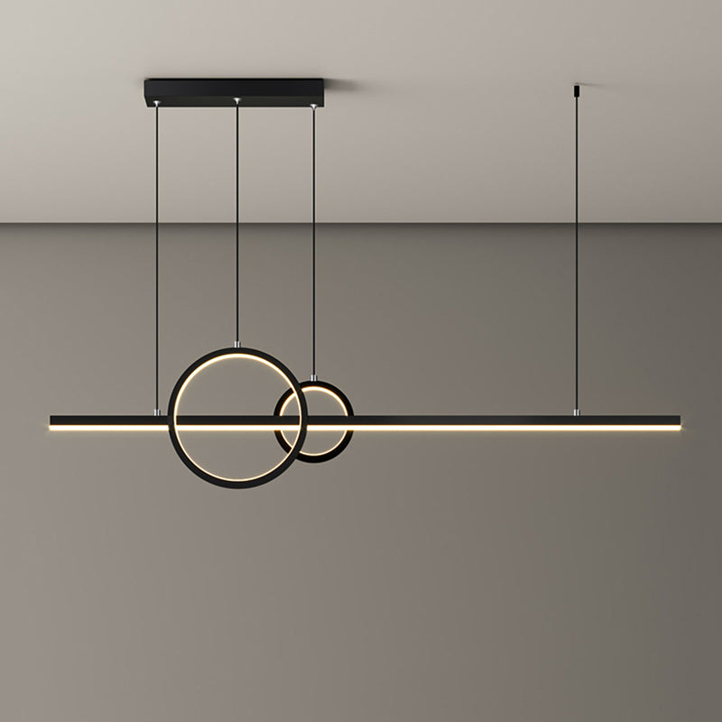 Linear and Ring Island Lamp Minimalistic Acrylic Black LED Suspension Light for Dining Room