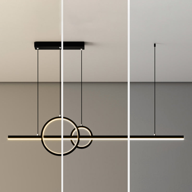 Linear and Ring Island Lamp Minimalistic Acrylic Black LED Suspension Light for Dining Room