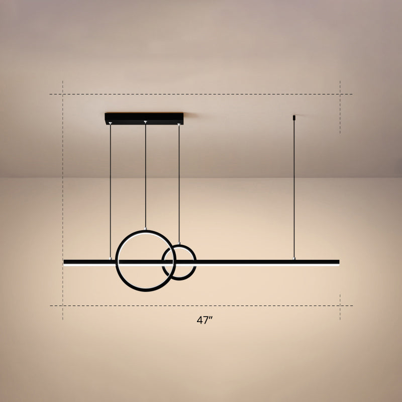 Lampe linéaire et ring île de la lampe à suspension à LED noire minimaliste pour salle à manger