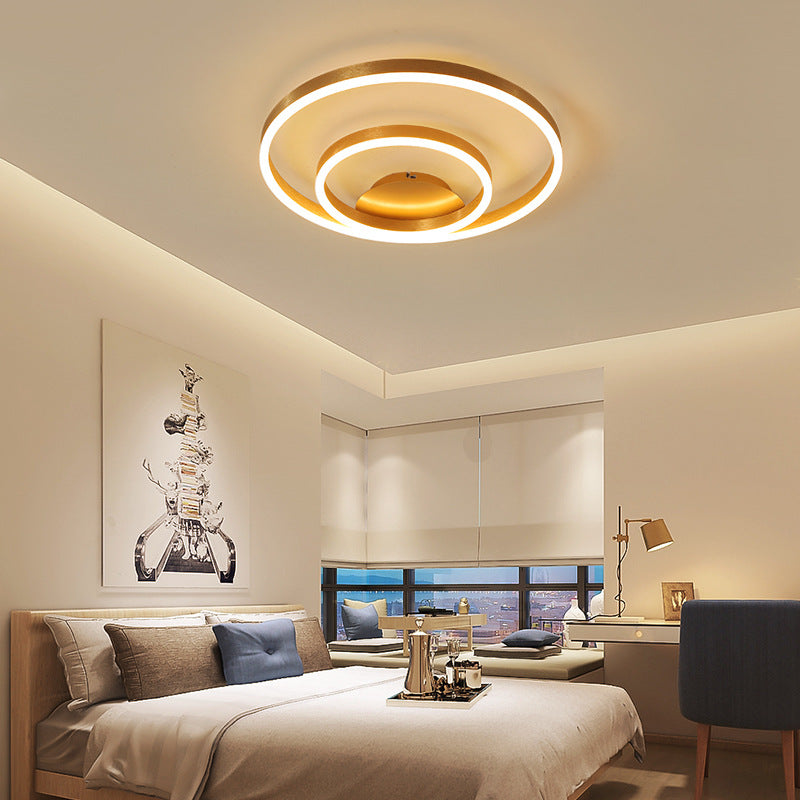 Circular Aluminum Ceiling Mounted Fixture Minimalistic Gold Flush Mount LED Light for Bedroom