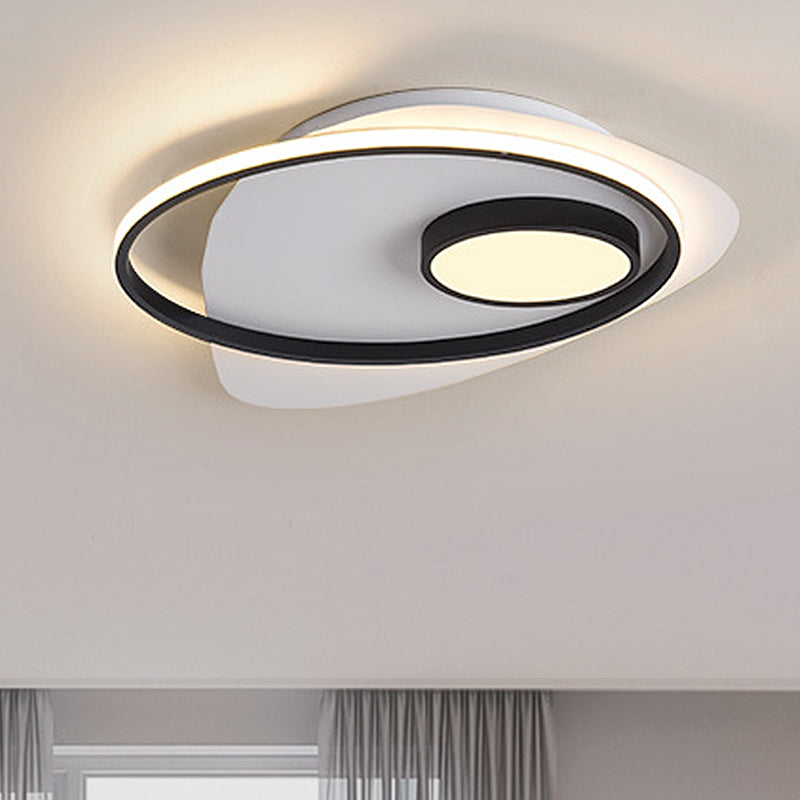 Acrylic Oval Flush Mount Lighting Modernist Led 18"/21.5"/27" Wide Black and White Flush Ceiling Lamp Fixture in White/Warm Light