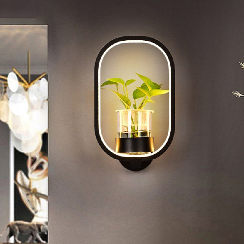 Decorative Halo LED Wall Sconce Metal Bedroom Wall Light Fixture with Glass Hydroponic Pot