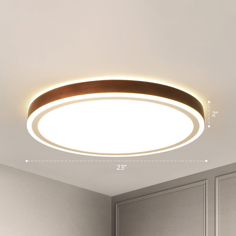 Brown Geometric Flush Ceiling Light Minimalist LED Wooden Flushmount Lighting for Bedroom