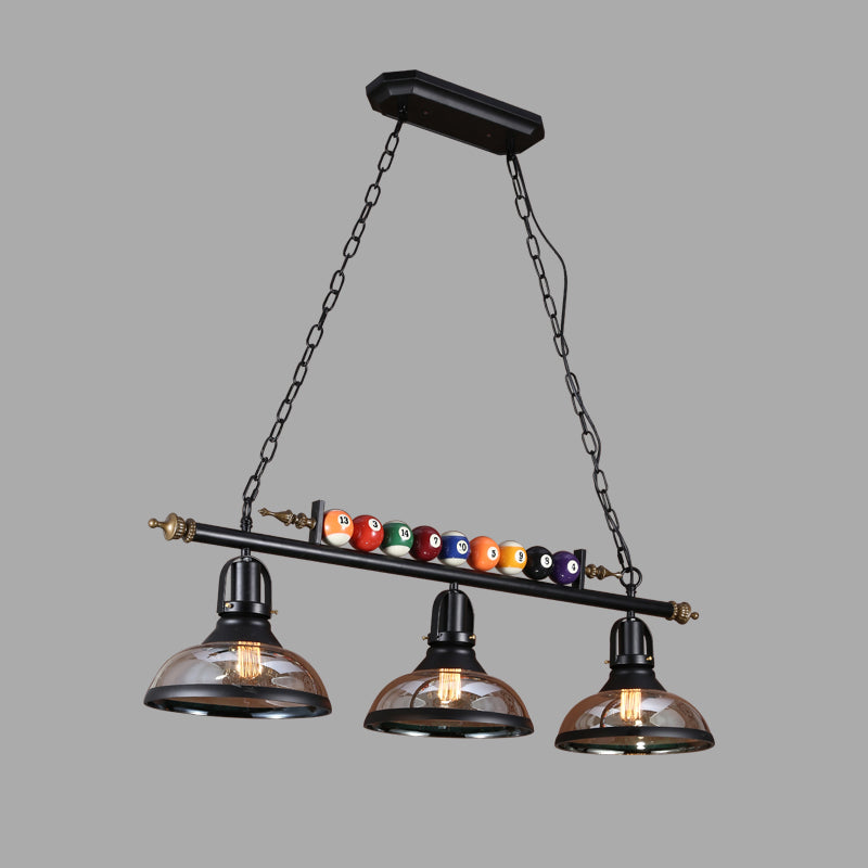 Black 3-Light Suspension Lamp Industrial Metal Linear Island Light with Shade and Billiard Balls