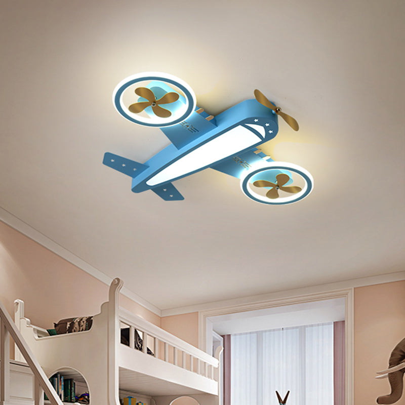Blue Aircraft Ceiling Mounted Light Cartoon LED Acrylic Flushmount Lighting for Kids Room