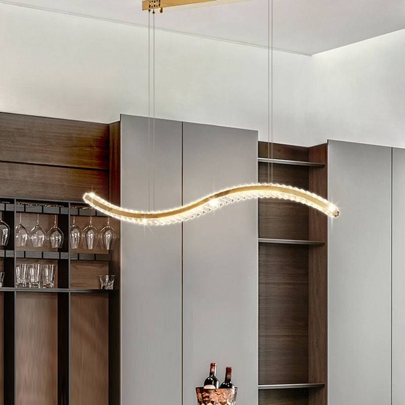 K9 Crystal Wavy Pendant Lighting Simplicity LED Island Ceiling Light for Dining Room