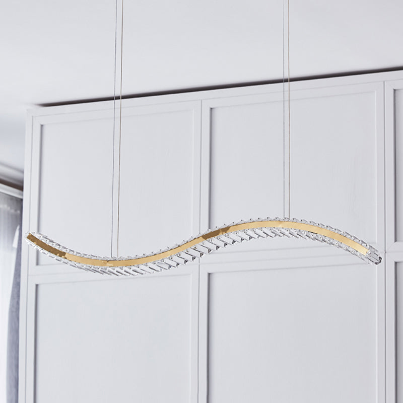 K9 Crystal Wavy Pendant Lighting Simplicity LED Island Ceiling Light for Dining Room