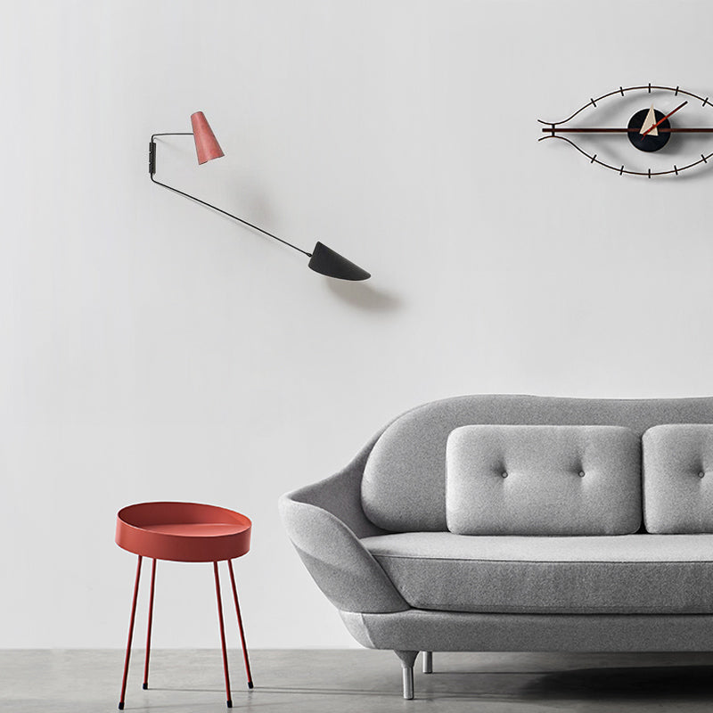 Minimalist Stylish Swing Arm Sconce Metal 2-Light Bedroom Reading Wall Light with Shade in Pink and Black