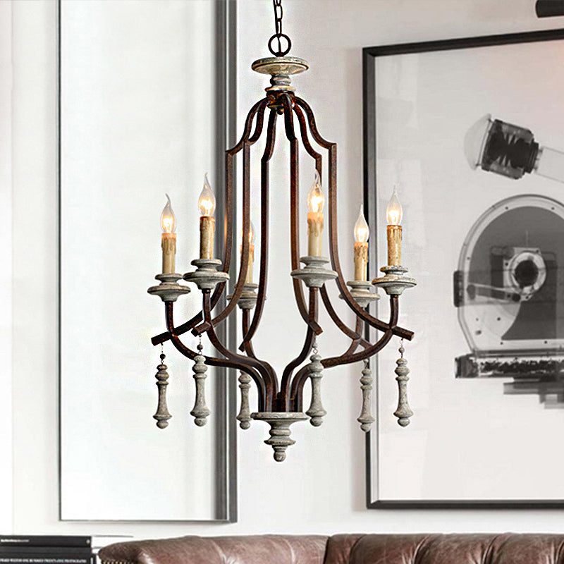 Metal Candelabra Chandelier Lamp Farmhouse 6-Head Living Room Pendant Ceiling Light in Antique Brass/Rust