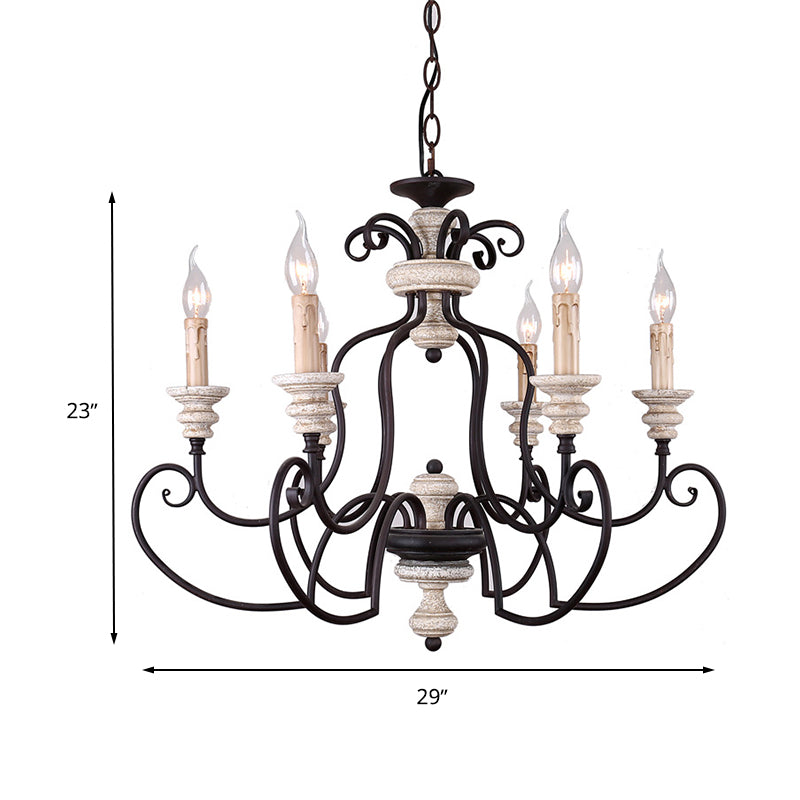 Traditional Candle-Style Hanging Lamp 6 Bulbs Metal Chandelier Light Fixture in Black