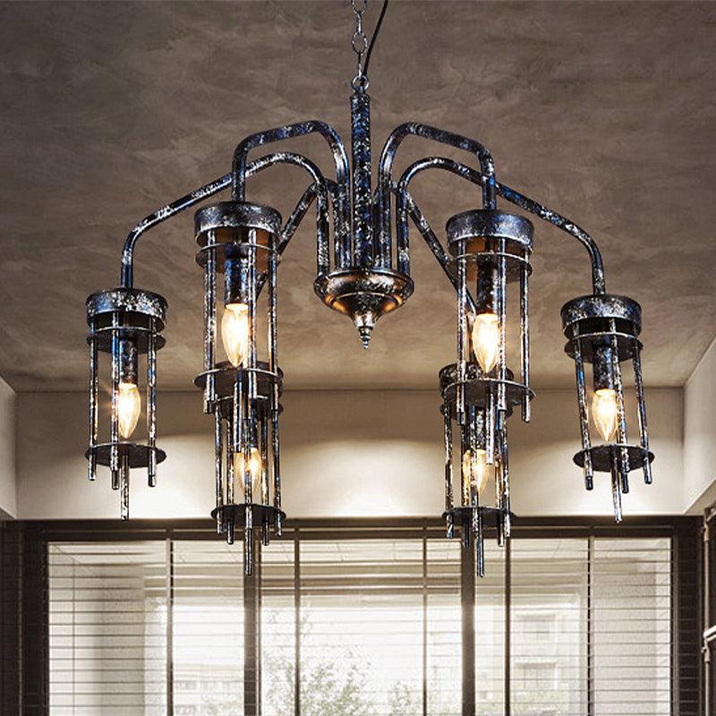 6 Lights Metal Chandelier Lamp Farmhouse Antique Black Sputnik Bedroom Down Lighting Pendant