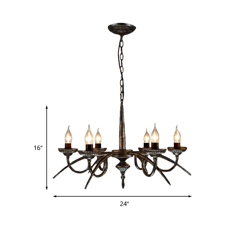 Industrial Candelabra Hanging Pendant 6 Lights Metal Ceiling Chandelier in Black for Bedroom