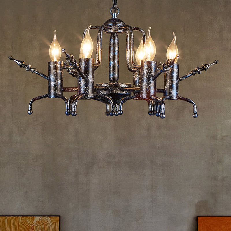 Candle Metal Ceiling Lamp Traditional 6-Head Living Room Chandelier Pendant Light in Black