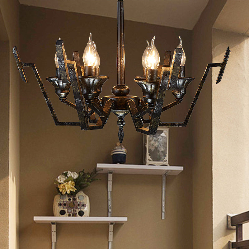 Black 6 Lights Chandelier Lighting Rustic Metal Candelabra Pendant Lamp for Bedroom