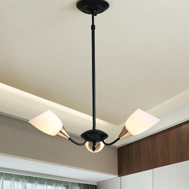 Black 3/6/8 Lights Pendant Chandelier Classic Frosted Glass Oval Shade Hanging Light with Sputnik Design