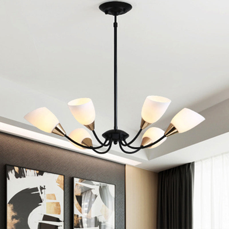 Black 3/6/8 Lights Pendant Chandelier Classic Frosted Glass Oval Shade Hanging Light with Sputnik Design